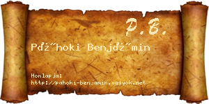Páhoki Benjámin névjegykártya